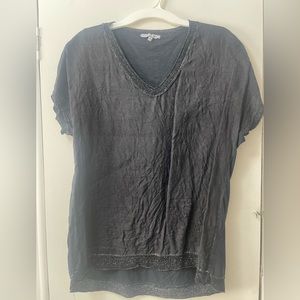 Tempo Paris, black linen top, size medium, black with slight silver detail